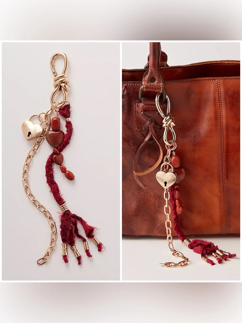 NWT Free People Semi Precious Charmed Strand Bag Charm - burnt red - one size